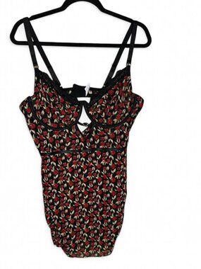Floral Lace Bustier Slip Plus Size 2XL Red Black Gem Heart detail. Wired bra
